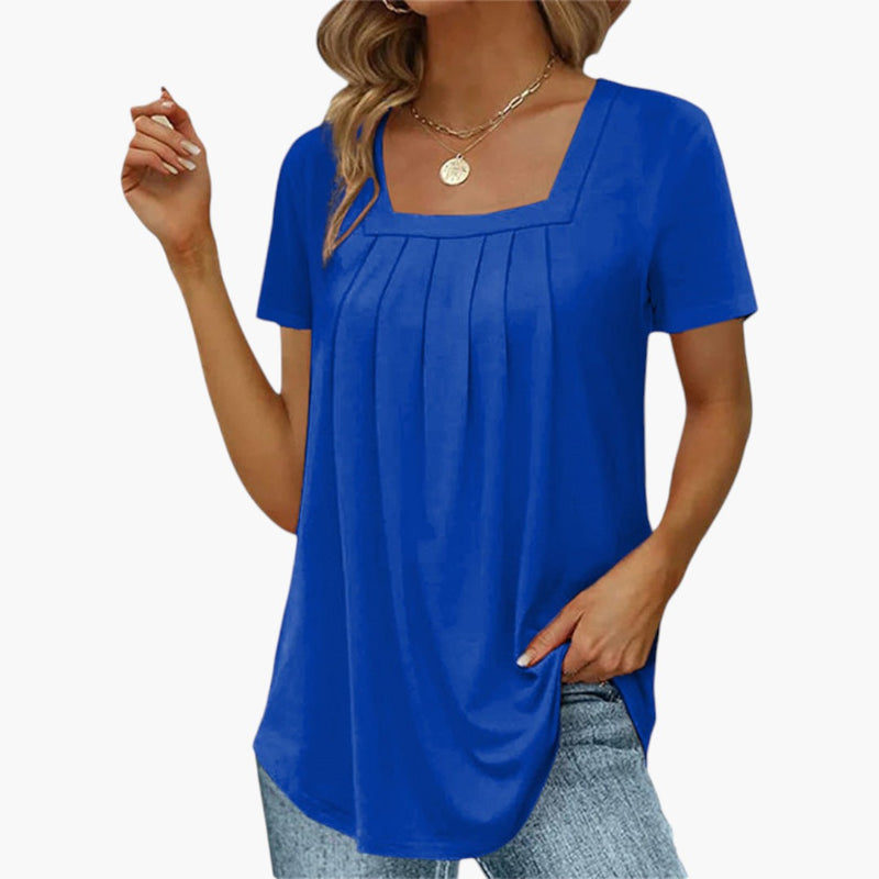Women's Blouse with Square Neckline and Front Pleats