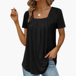 Women's Blouse with Square Neckline and Front Pleats