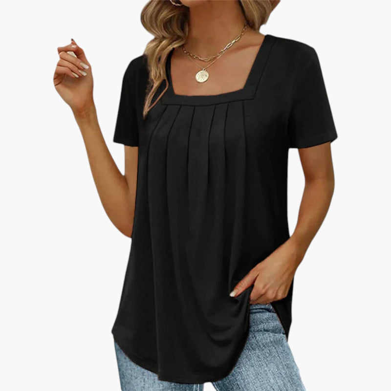 Women's Blouse with Square Neckline and Front Pleats