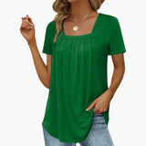 Women's Blouse with Square Neckline and Front Pleats