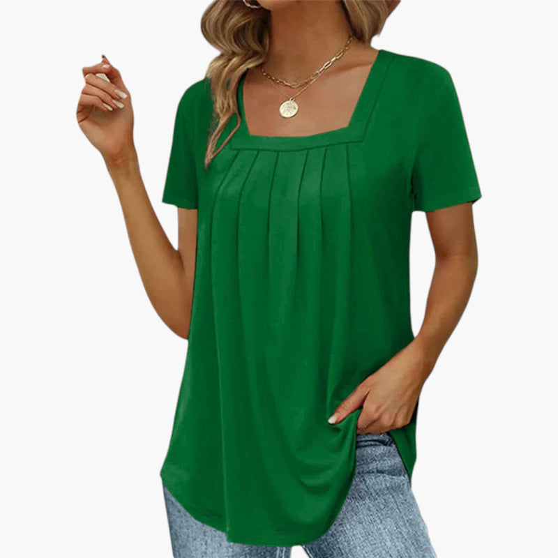Women's Blouse with Square Neckline and Front Pleats