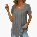 Women's Blouse with Square Neckline and Front Pleats
