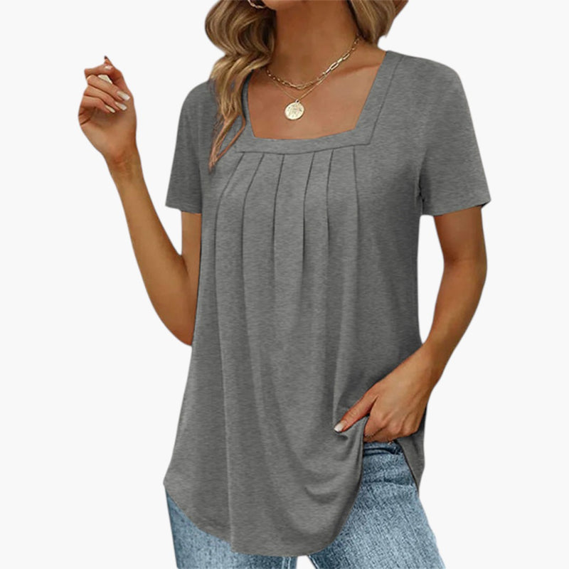 Women's Blouse with Square Neckline and Front Pleats