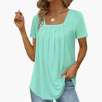 Women's Blouse with Square Neckline and Front Pleats