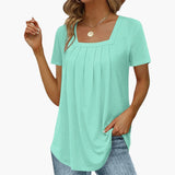 Women's Blouse with Square Neckline and Front Pleats