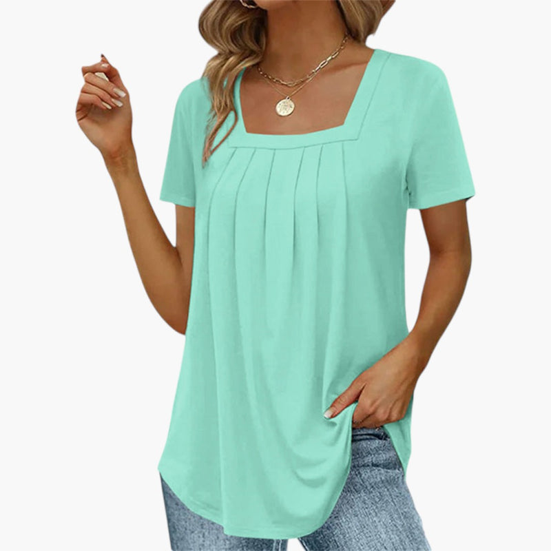 Women's Blouse with Square Neckline and Front Pleats