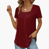 Women's Blouse with Square Neckline and Front Pleats