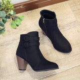 Women's Boots with Buckle Details and Sturdy Heel