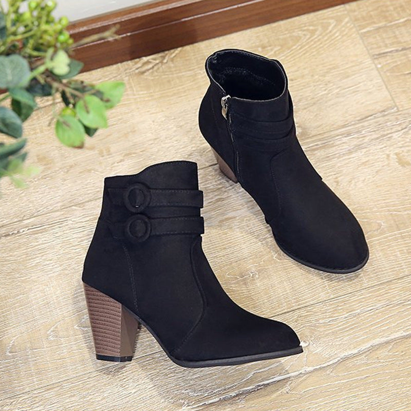 Women's Boots with Buckle Details and Sturdy Heel