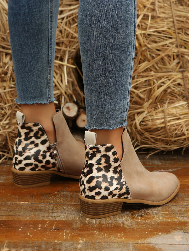 Women's Boots with Side Zipper and Low Heel
