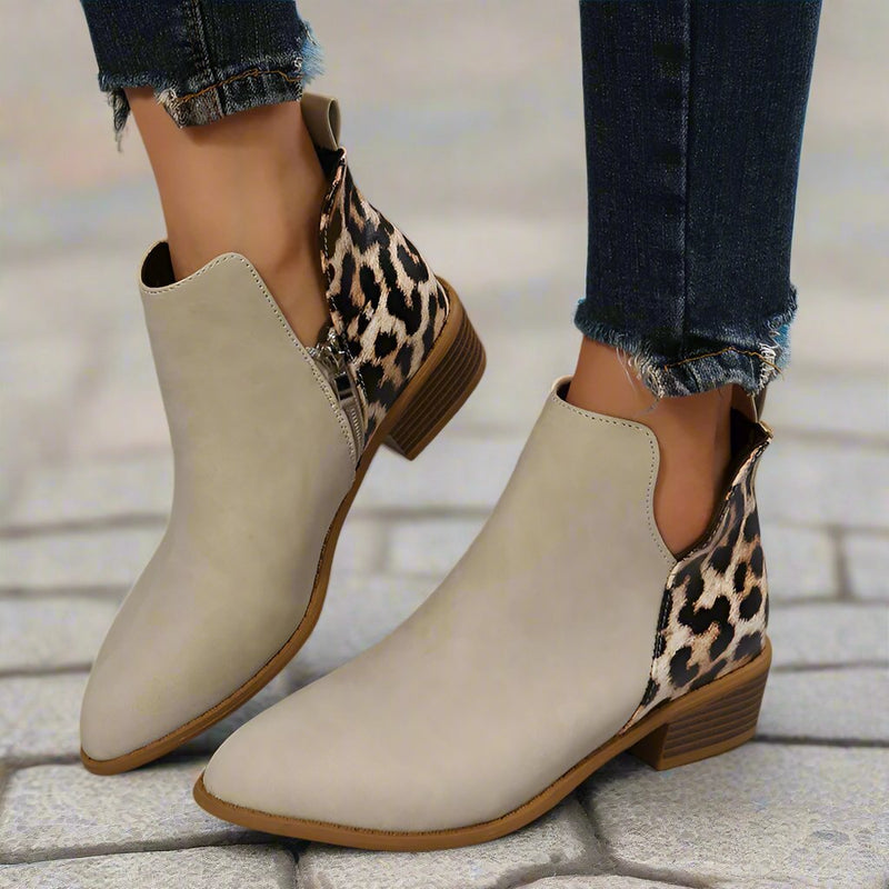Women's Boots with Side Zipper and Low Heel