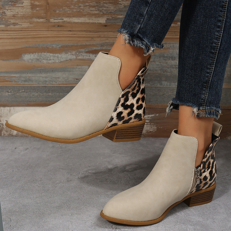 Women's Boots with Side Zipper and Low Heel
