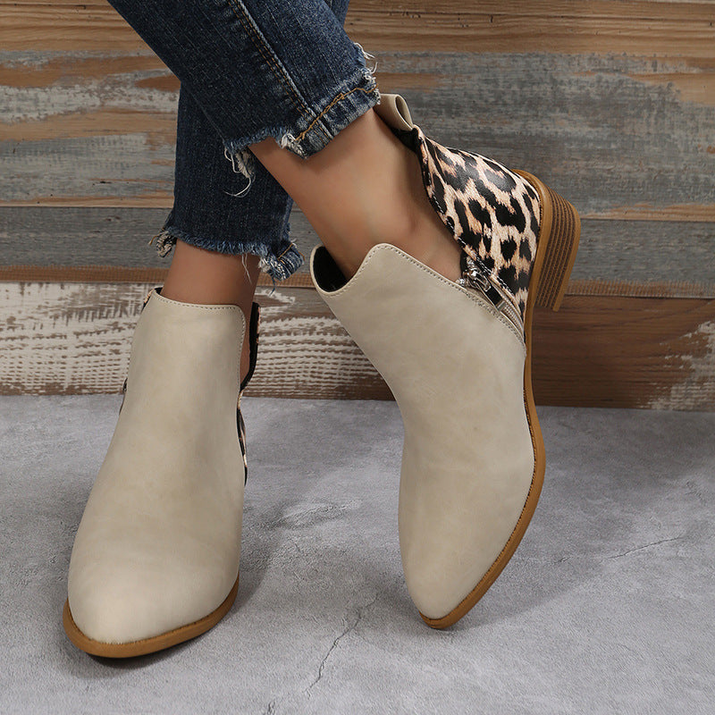 Women's Boots with Side Zipper and Low Heel