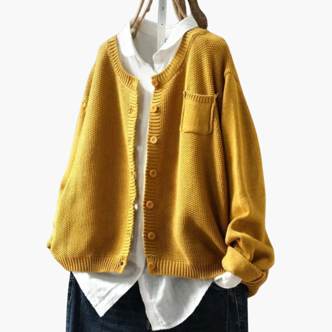 Womens Cardigan with Button Closure and Chest Pocket