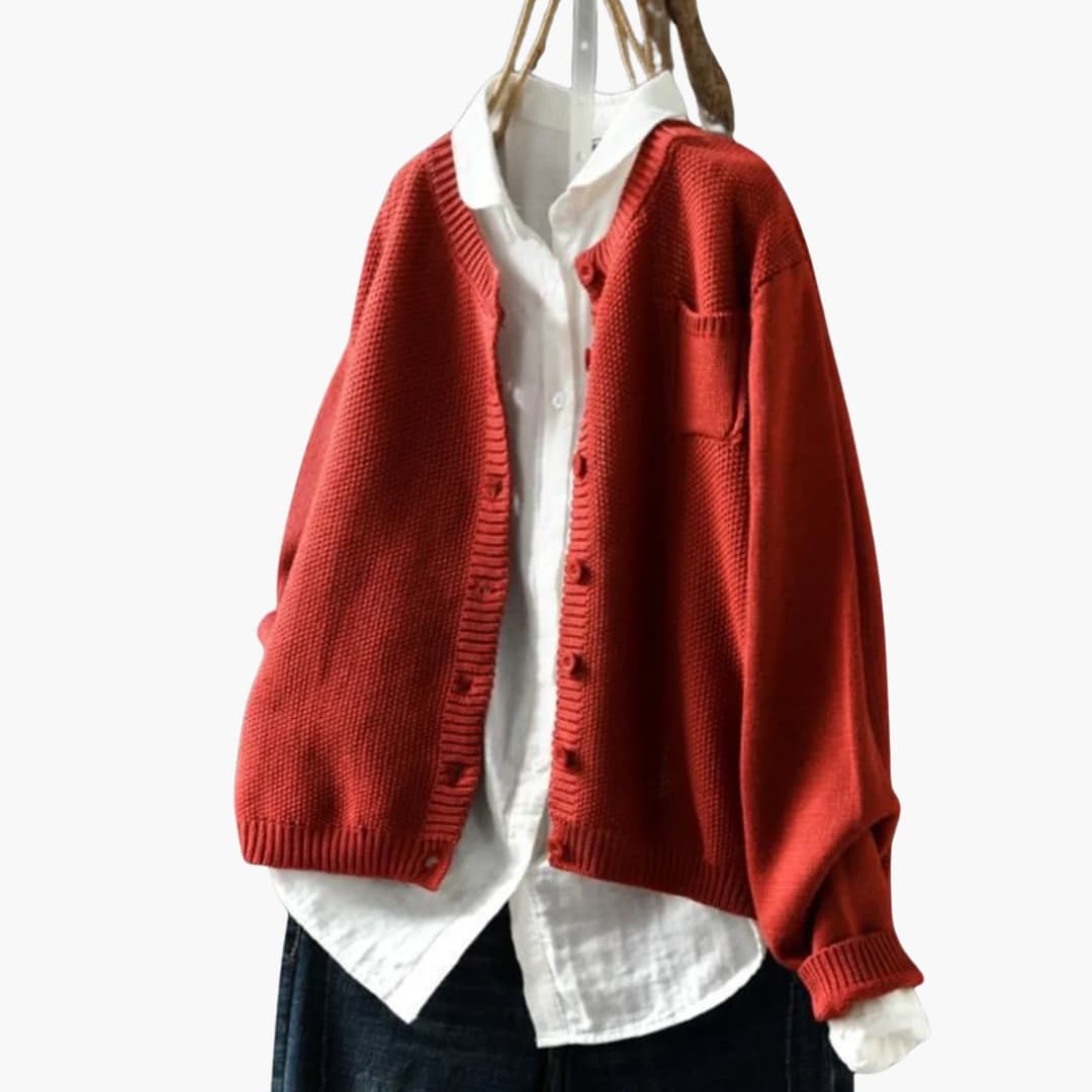 Womens Cardigan with Button Closure and Chest Pocket