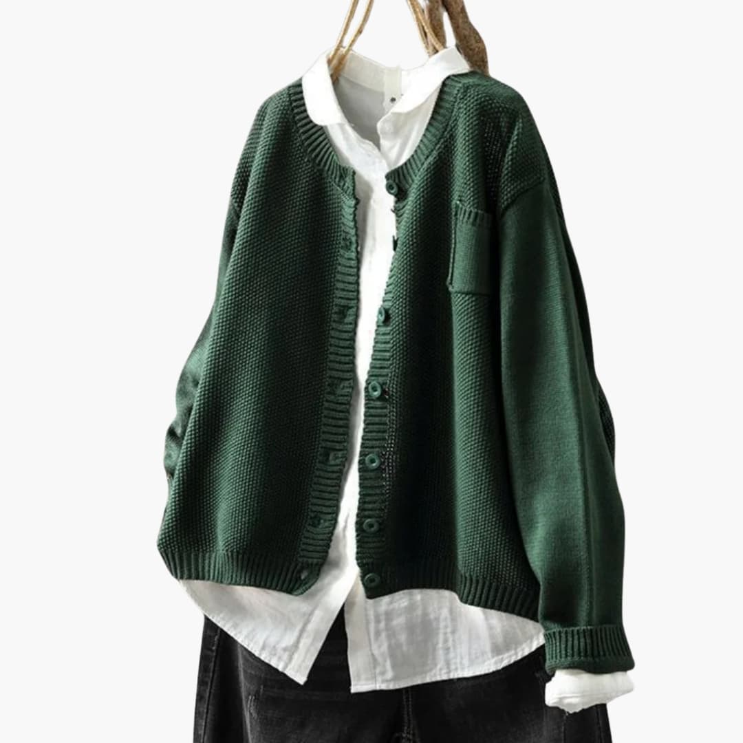 Womens Cardigan with Button Closure and Chest Pocket