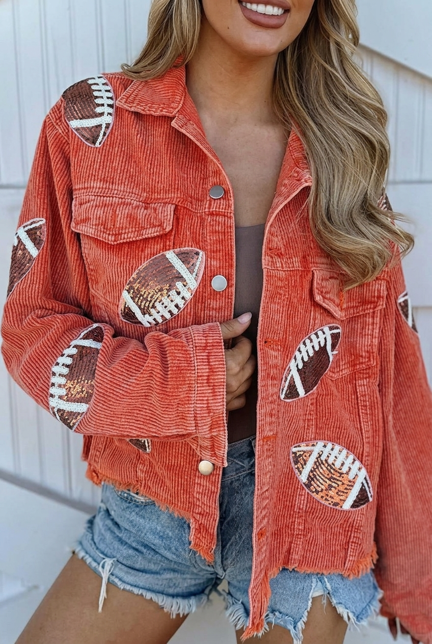 Bavane | Women's Corduroy Jacket with Sequin Football Detail