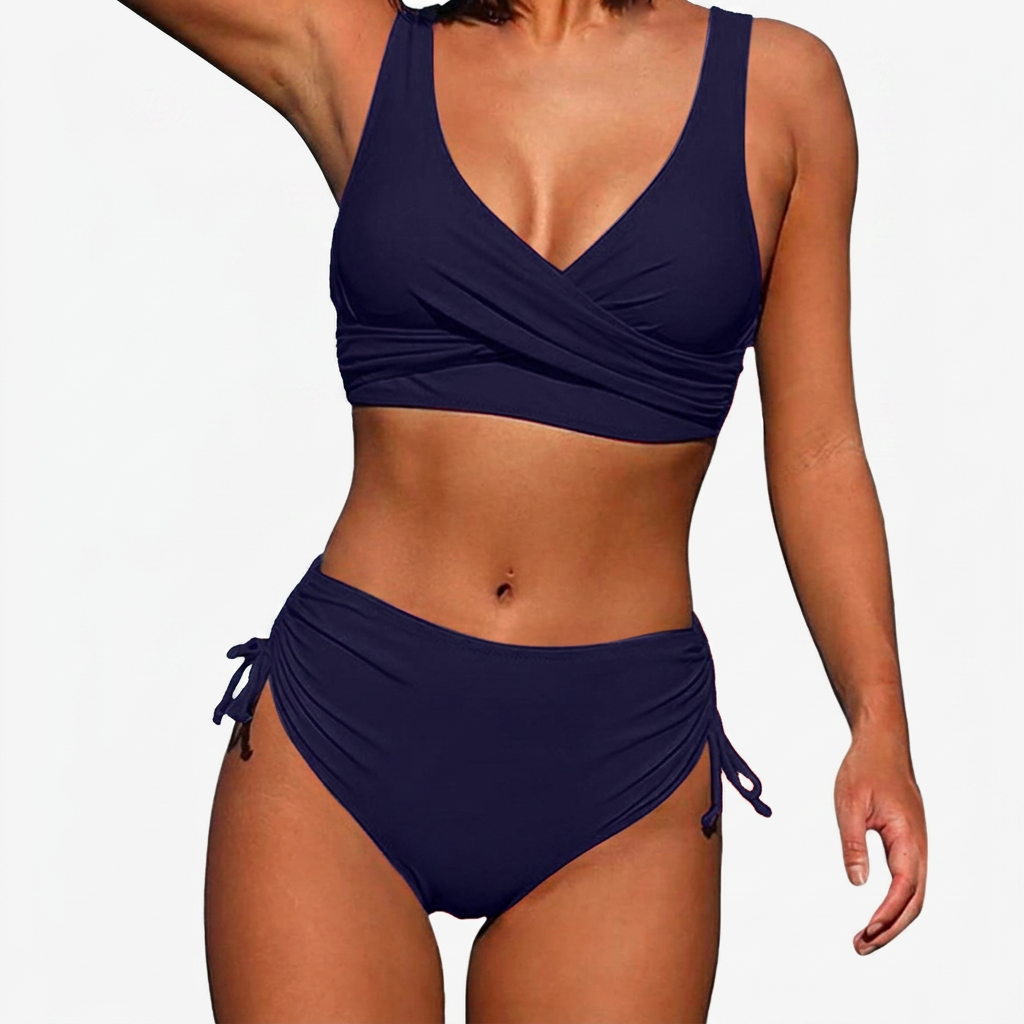 Women’s Crossover V-Neck Ruched Side-Tie Bikini Set