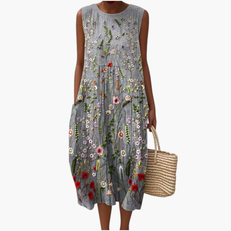 Women's Sleeveless Dress with Loose Fit and Linen Blend Fabric