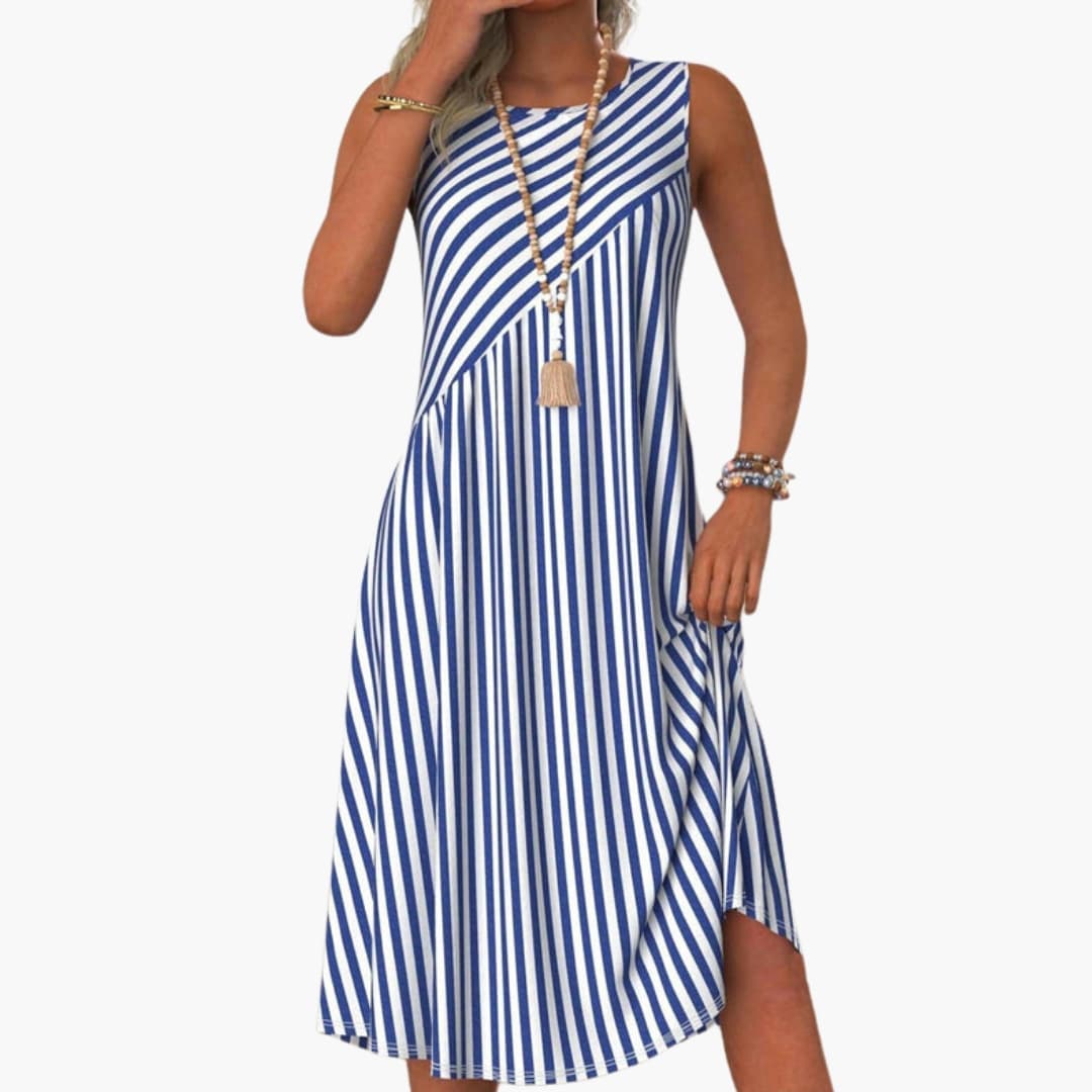 Bavane | Women's Sleeveless Dress with Striped Pattern and Relaxed Waist