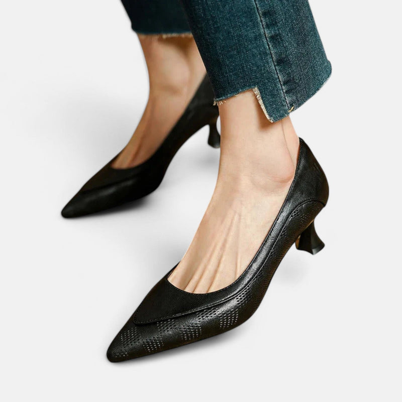 Women's Heels with Embossed Leather Upper and Cushioned Insole