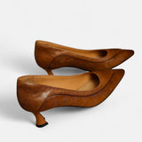 Women's Heels with Embossed Leather Upper and Cushioned Insole