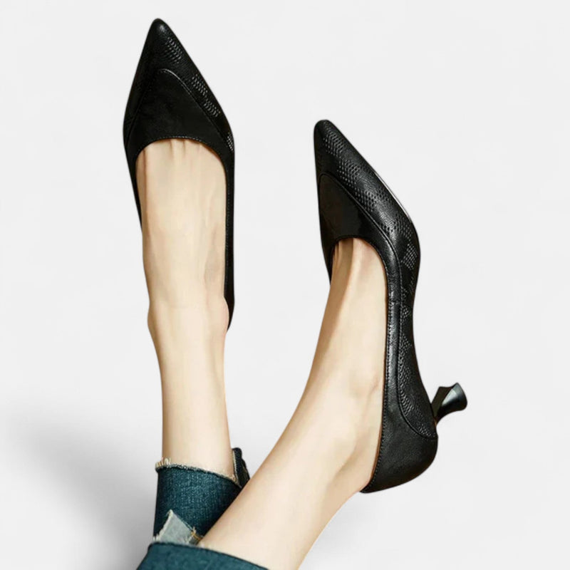 Women's Heels with Embossed Leather Upper and Cushioned Insole
