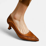 Women's Heels with Embossed Leather Upper and Cushioned Insole