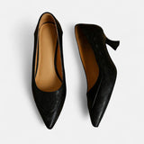 Women's Heels with Embossed Leather Upper and Cushioned Insole