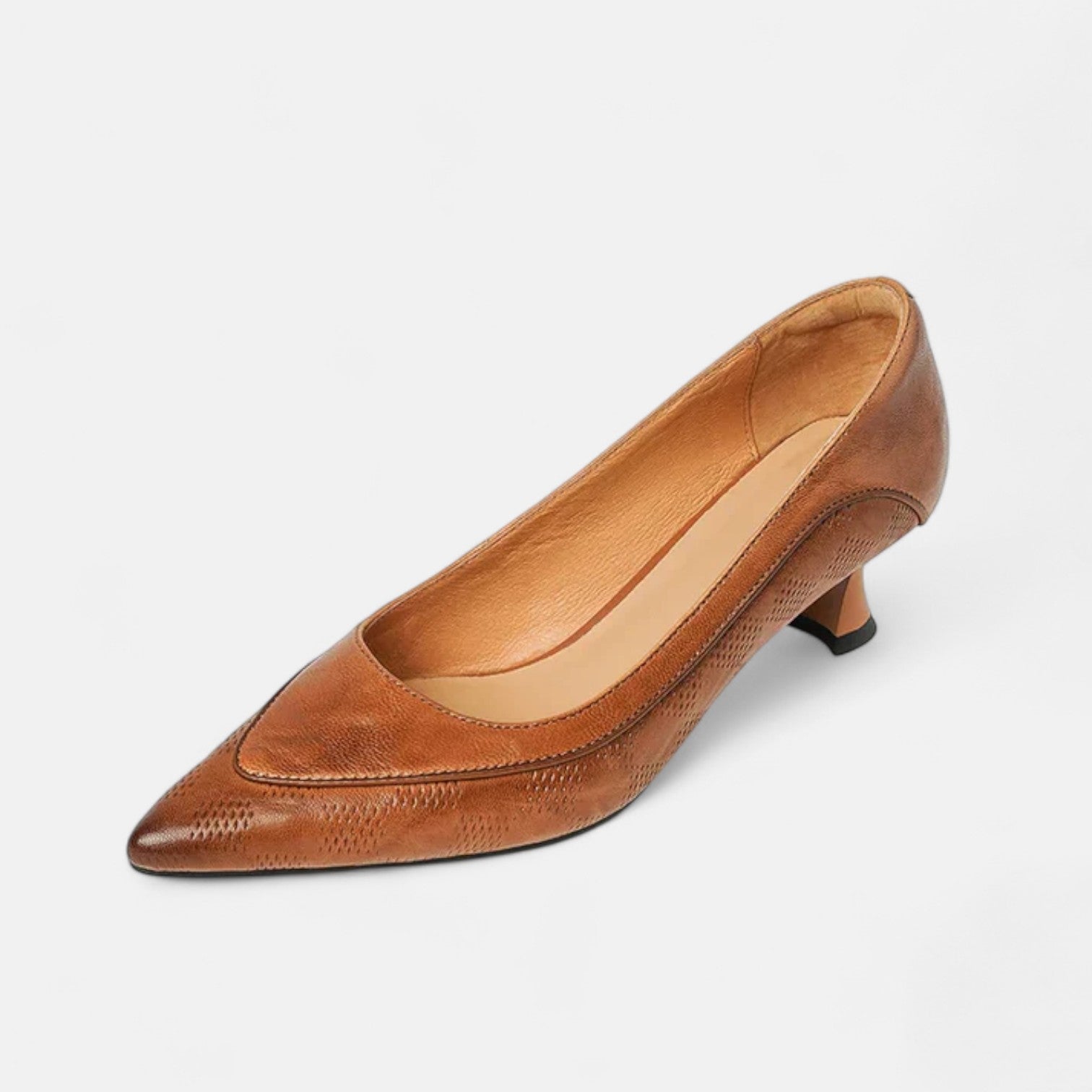 Women's Heels with Embossed Leather Upper and Cushioned Insole