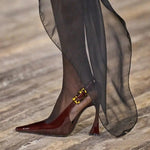 Women's High Heel Sandals with Pointed Toe and Leather Upper