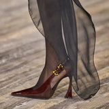 Women's High Heel Sandals with Pointed Toe and Leather Upper