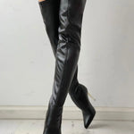 Women's Knee High Boots with Zip Closure and Slim Heel