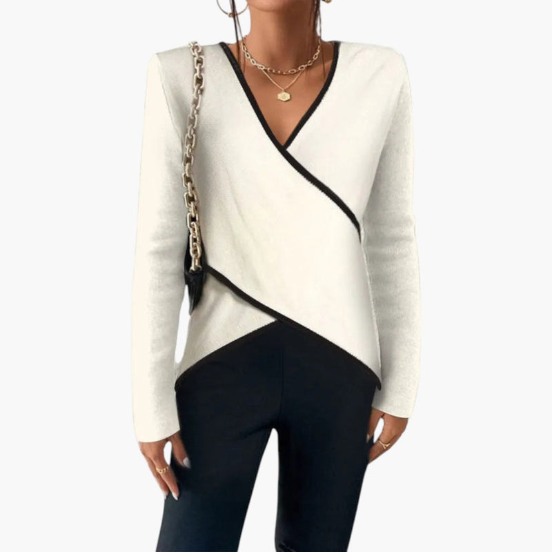 Women's Knit Top with Wrap Front and V Neck