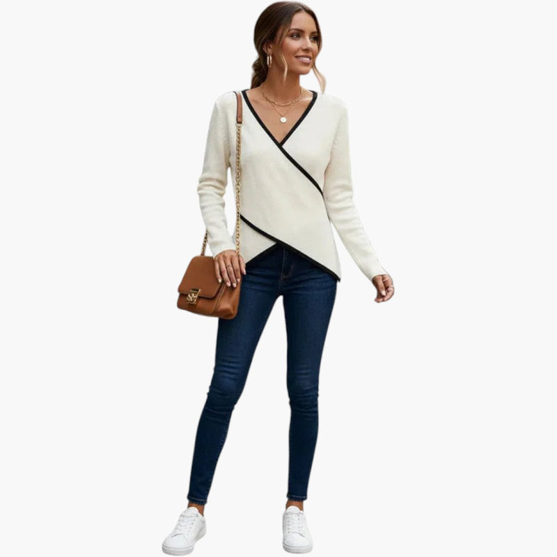 Women's Knit Top with Wrap Front and V Neck