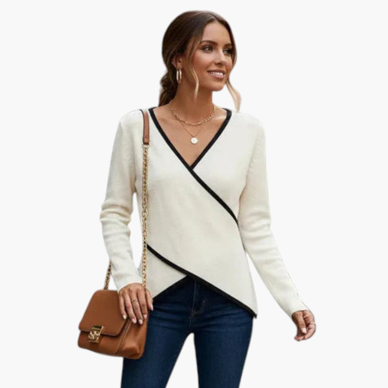 Bavane | Women's Knit Top with Wrap Front and V Neck