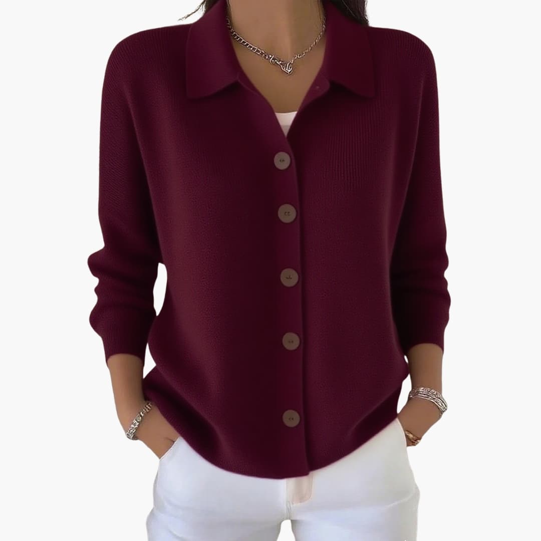 Womens Cardigan with Lapel Collar and Button Closure
