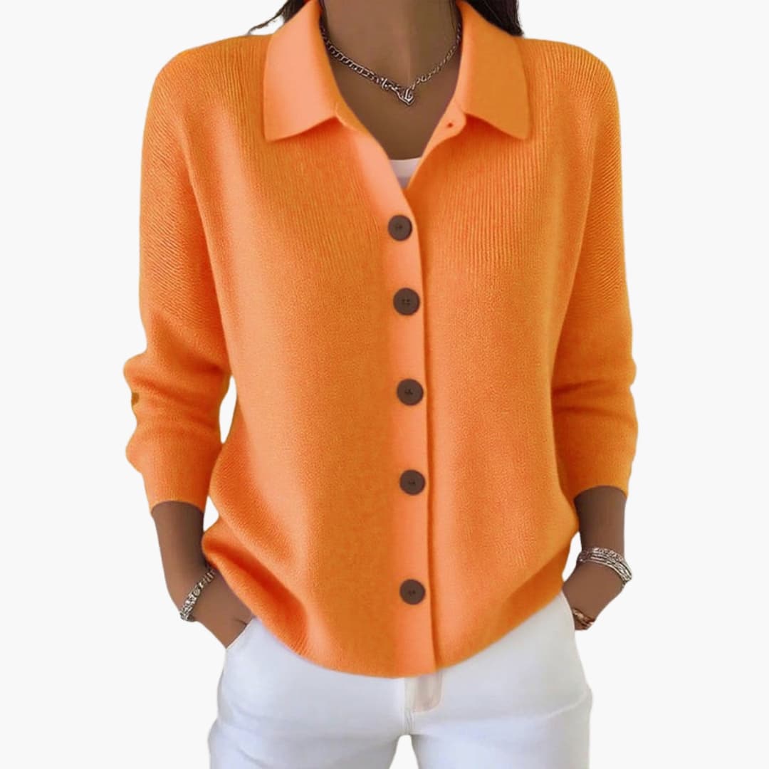 Womens Cardigan with Lapel Collar and Button Closure
