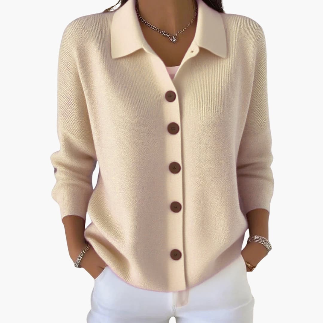 Womens Cardigan with Lapel Collar and Button Closure