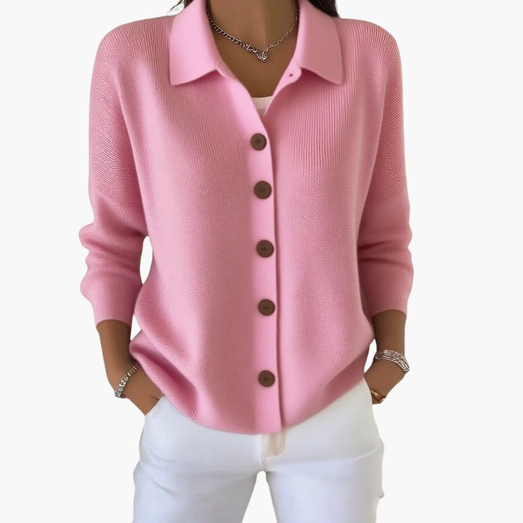 Womens Cardigan with Lapel Collar and Button Closure