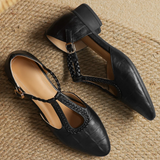 Wanda | Women's Leather Mary Jane Shoes with T Strap and Buckle Closure
