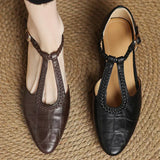Wanda | Women's Leather Mary Jane Shoes with T Strap and Buckle Closure