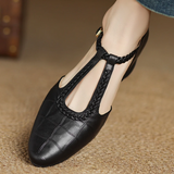 Women's Leather Mary Jane Shoes with T Strap and Buckle Closure