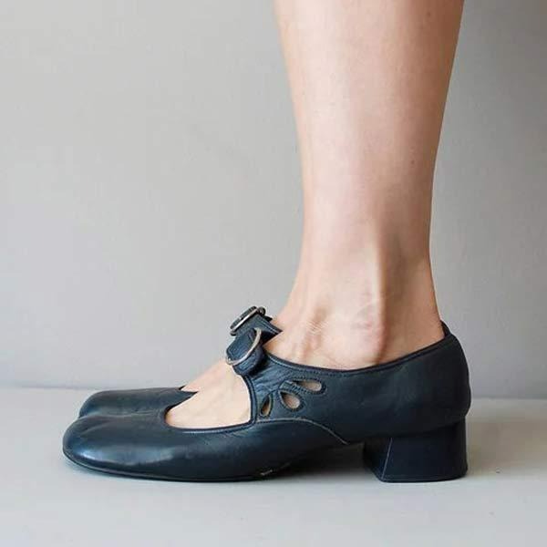 Women's Leather Sandals with Buckle Closure and Low Heel