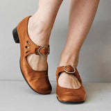 Women's Leather Sandals with Buckle Closure and Low Heel