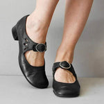 Women's Leather Sandals with Buckle Closure and Low Heel