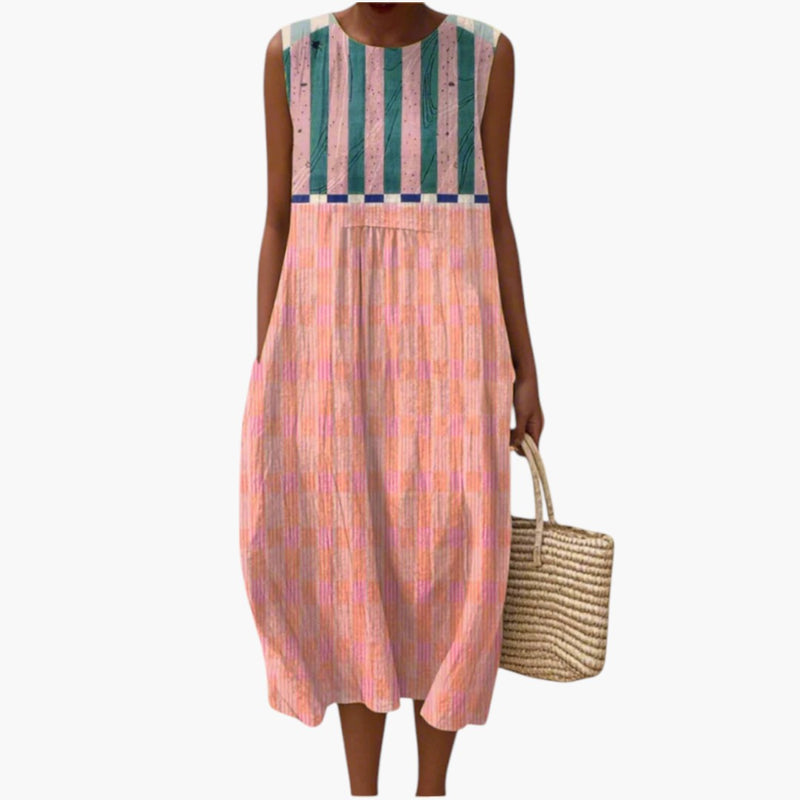 Bavane | Women's Linen Blend Dress with Sleeveless Cut and Straight Hem