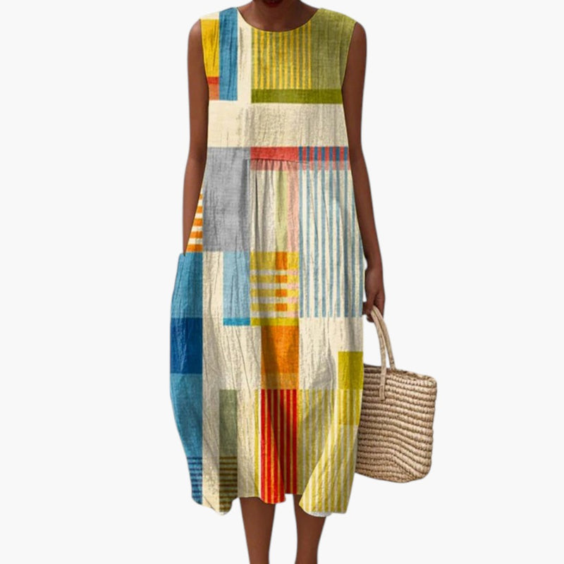 Women's Linen Blend Dress with Sleeveless Design and Loose Fit