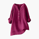Women's Linen Blouse with Button Closure and Rollable Sleeves
