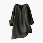 Women's Linen Blouse with Button Closure and Rollable Sleeves